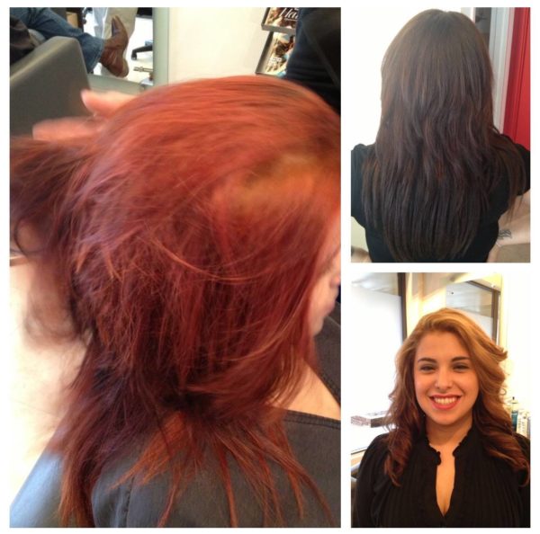 Hair Color Correction Before Middle and After