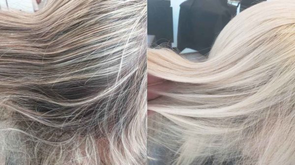 Hair color correction before and after