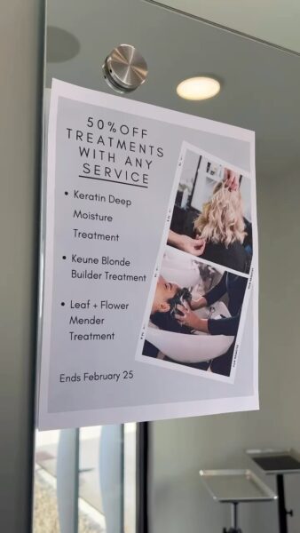 50% off select hair treatments with service