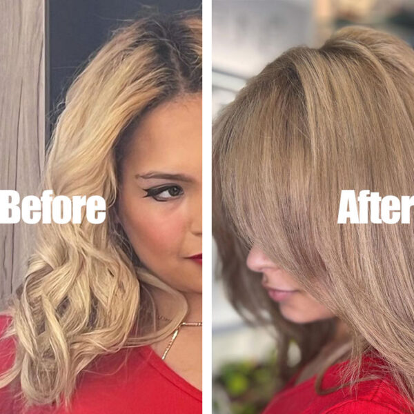 Blonde hair color correction before and after