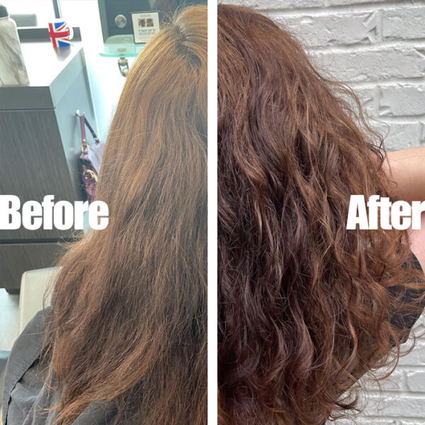 Curl and hair color enhancement before and after