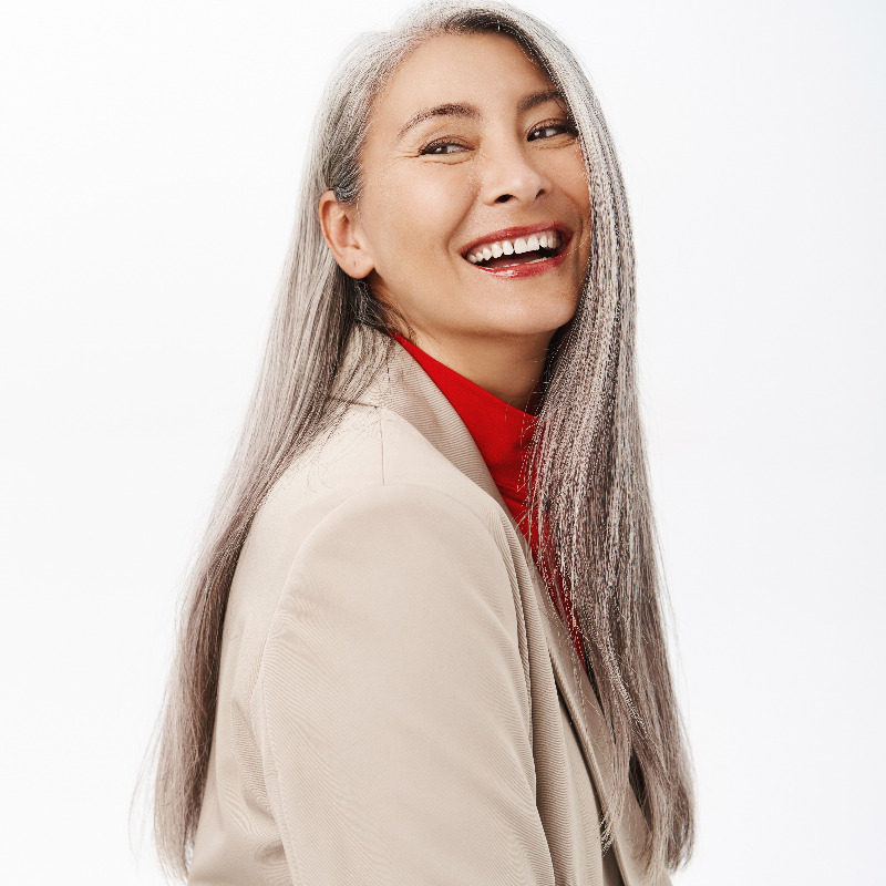 Healthy Young Looking Long Hair on a Mature Woman 