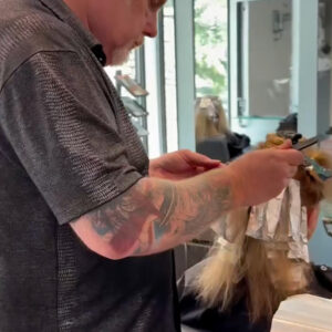 02 Step 2 - David doing foiled highlights - Hair Extensions Transformation.