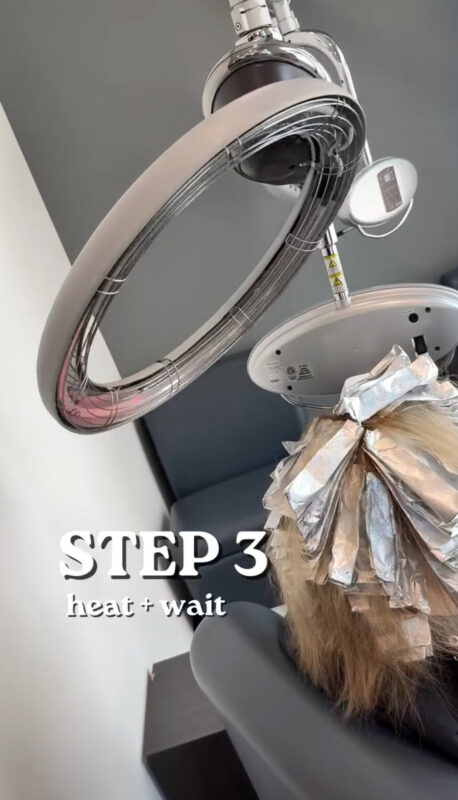 03 Step 3 - Heat with an infrared hair color processor - Hair Extensions Transformation.