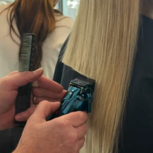 11 Step 11 - Day 2 Blunt cut in the back after installation is complete - Hair Extensions Transformation.