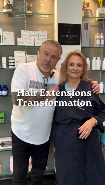 Salon owner David Barron with his client April before a Hair Extensions Transformation.