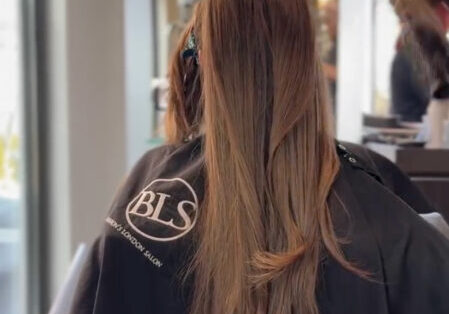 Balayage Color Correction blowout on long reddish hair