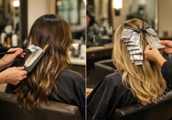 Balayage vs foil highlights in action.