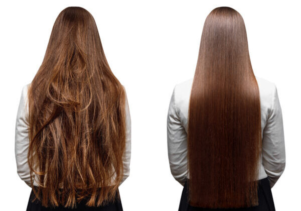 Before and after keratin hair treatment