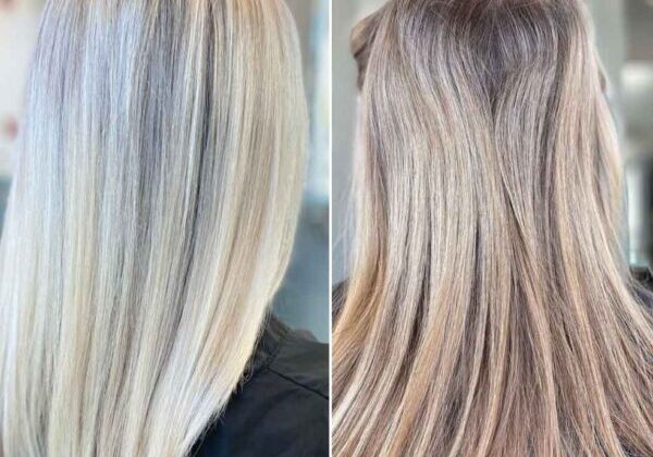 Before and After Icy Blonde Haircolor and Highlights